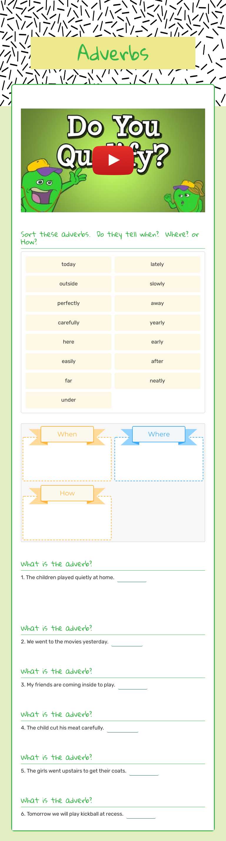 Adverbs worksheet preview image