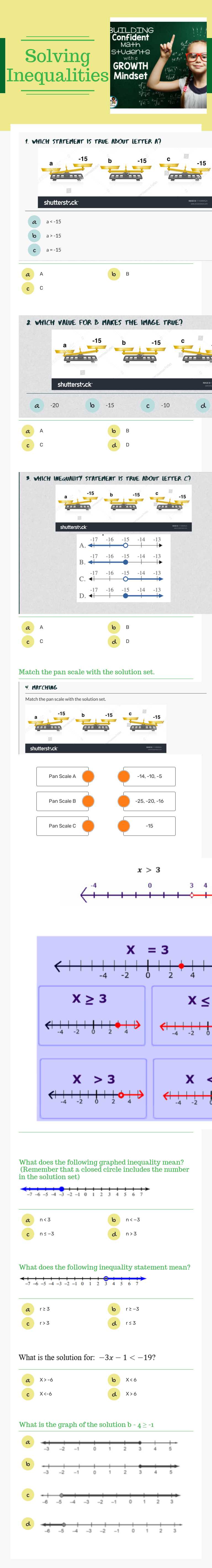 Solving Inequalities Grade 7 worksheet preview