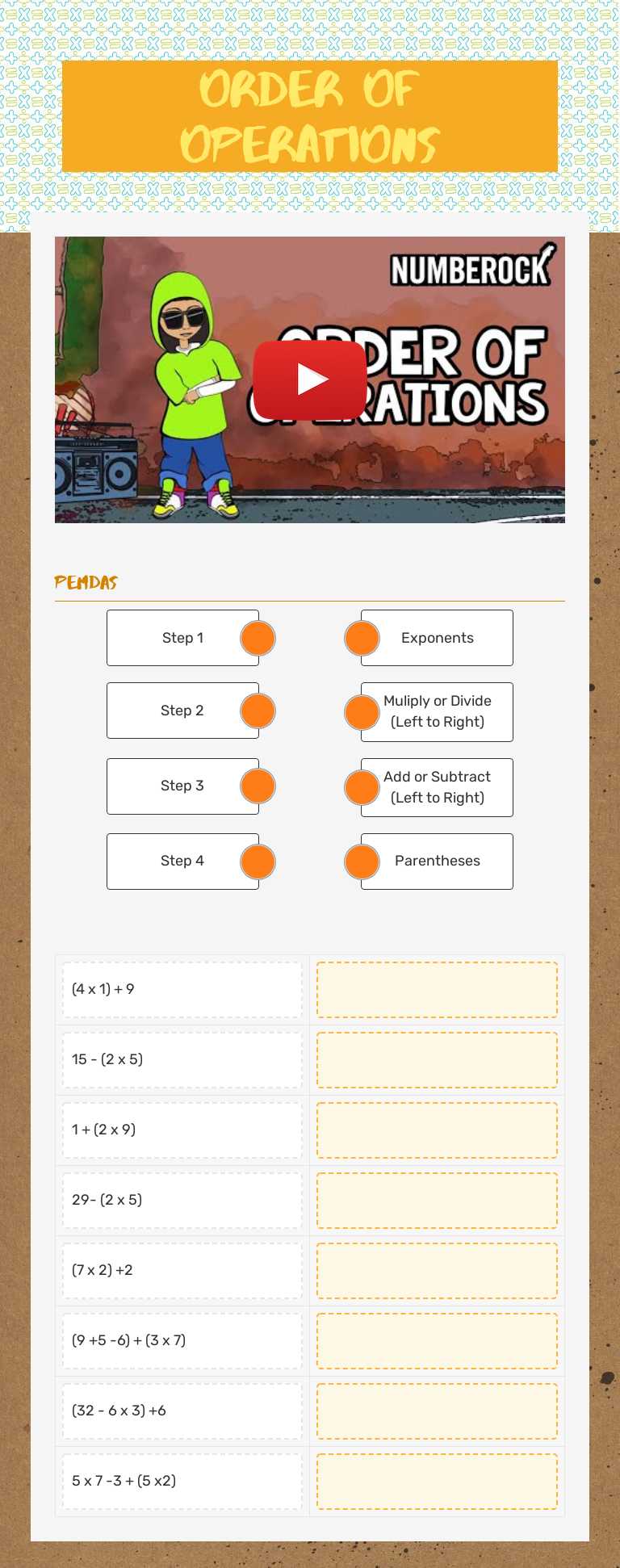 Order of operations worksheet preview image