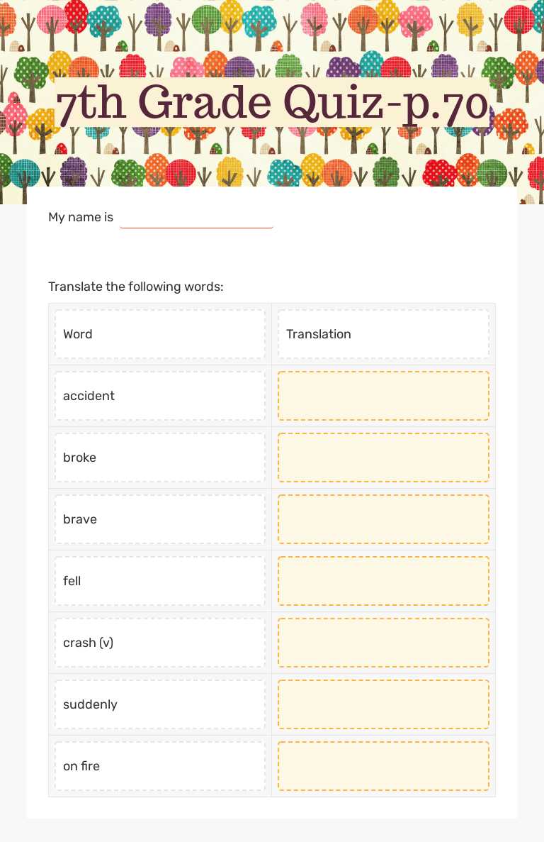 7th Grade Quiz-p.70 worksheet preview image