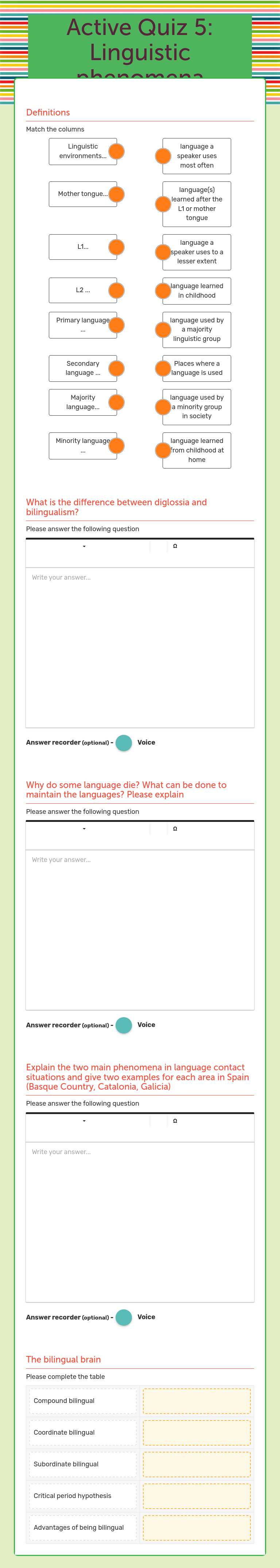 Active Quiz 5:  Linguistic phenomena worksheet preview image