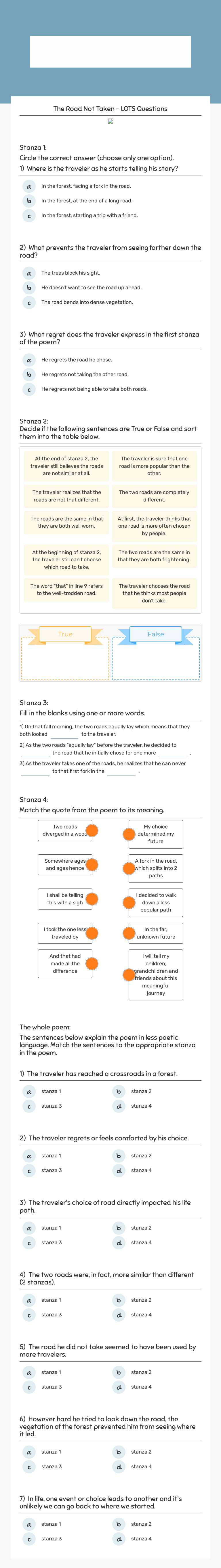 The Road Not Taken Review - Har Tuv worksheet preview image