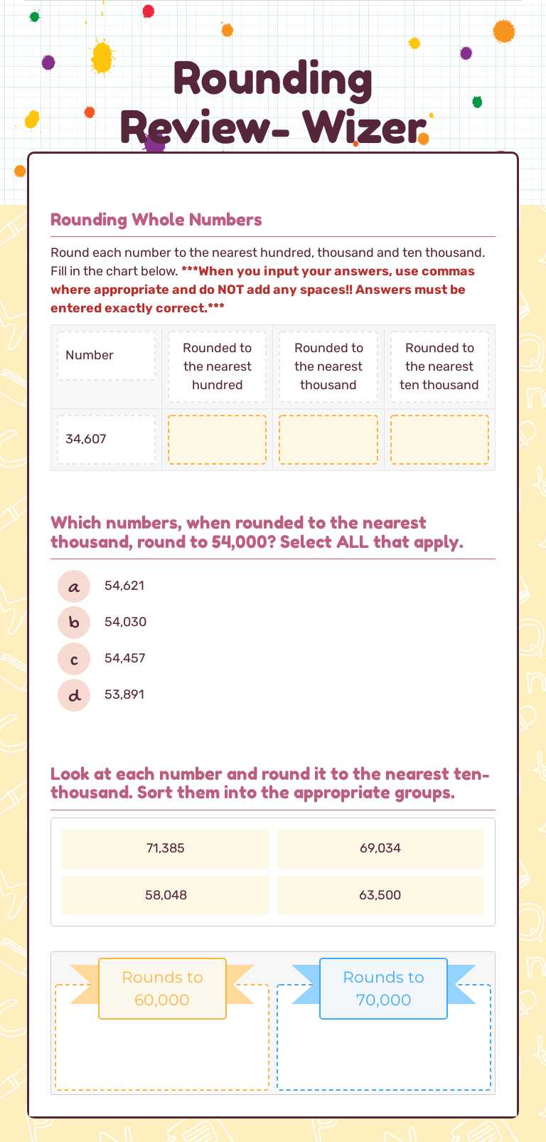 Rounding Review- Wizer Grade 5 worksheet preview