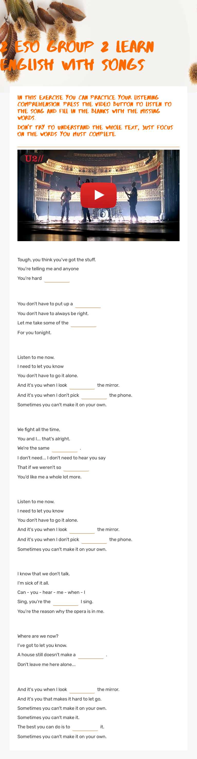 2 ESO GRoup 2 Learn English with songS worksheet preview image