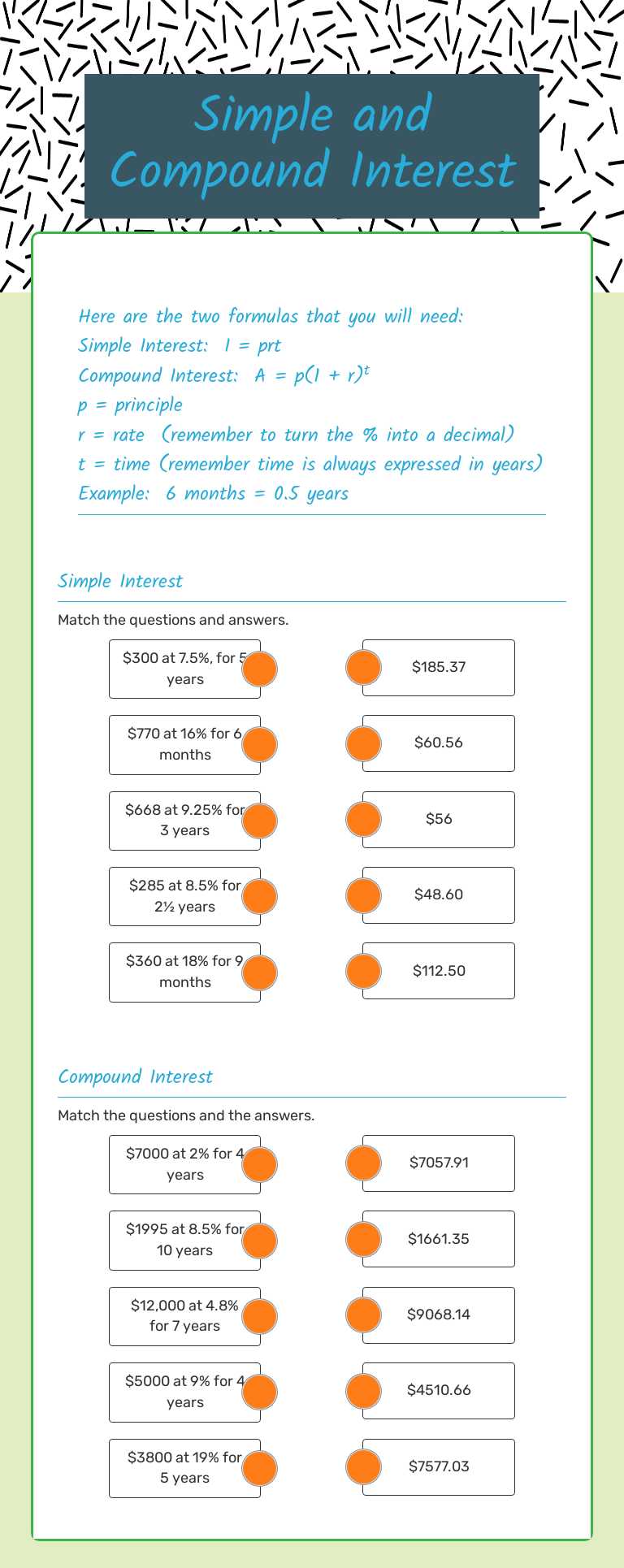 Simple and Compound Interest worksheet preview image