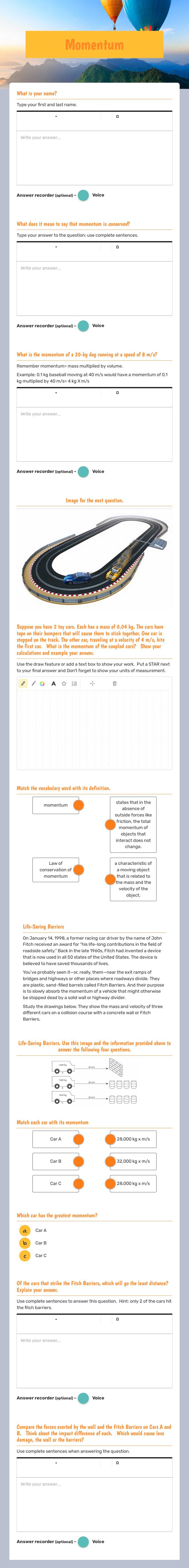 Momentum worksheet preview image