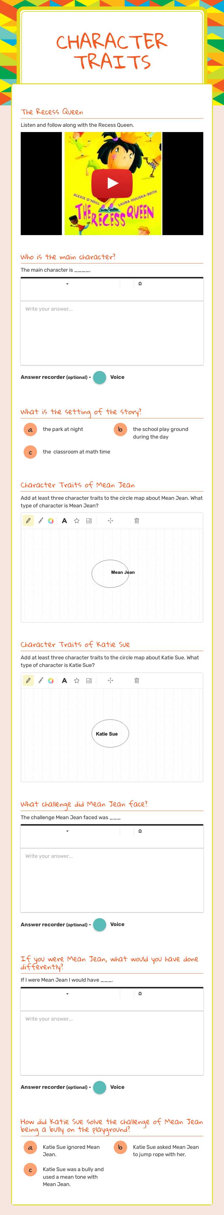 Character Traits Grade 2 worksheet preview