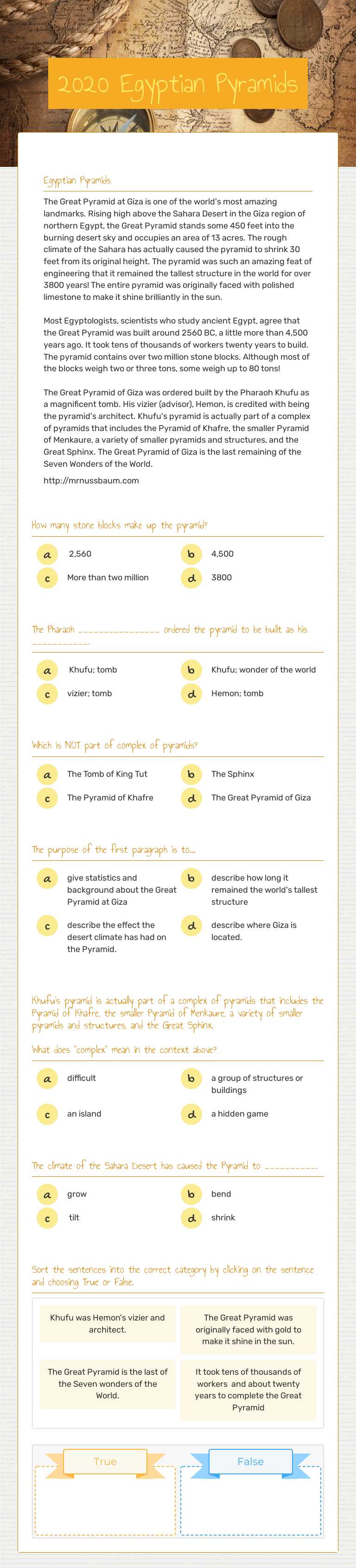 2020 Egyptian Pyramids Grade 6 worksheet preview