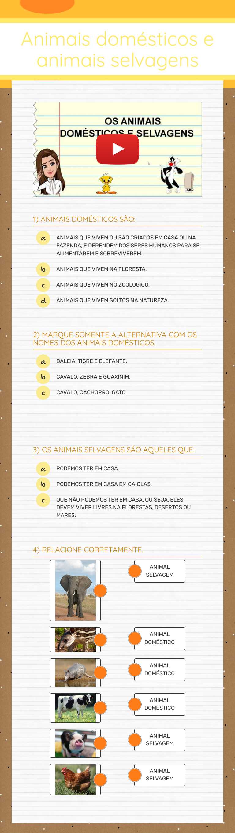 Animais domésticos e animais selvagens worksheet preview image