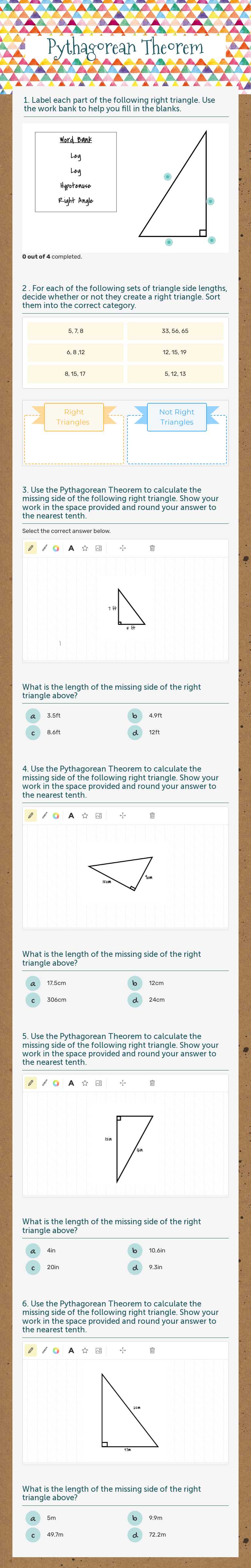 Pythagorean Theorem worksheet preview image