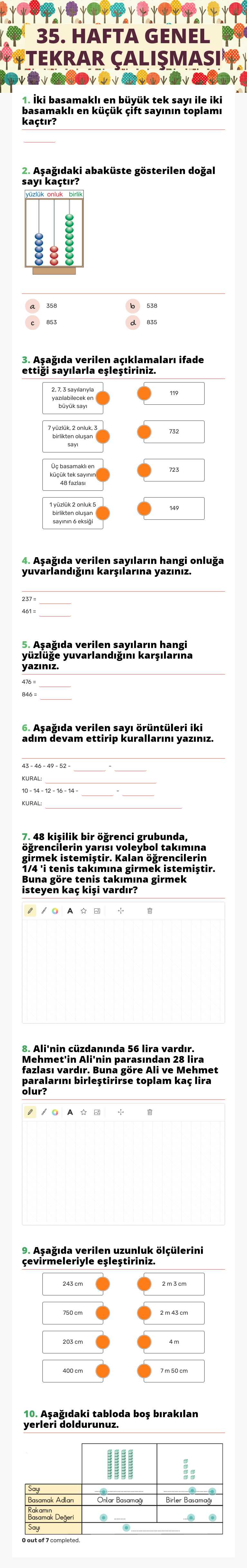 35. HAFTA GENEL TEKRAR ÇALIŞMASI worksheet preview image