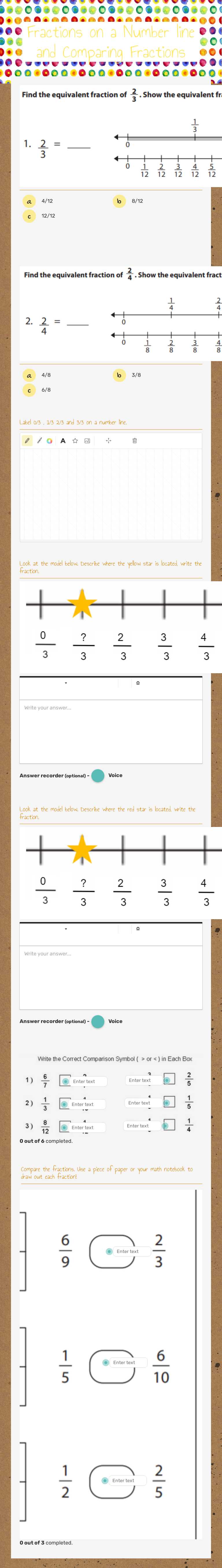 Fractions on a Number line and Comparing Fractions worksheet preview image