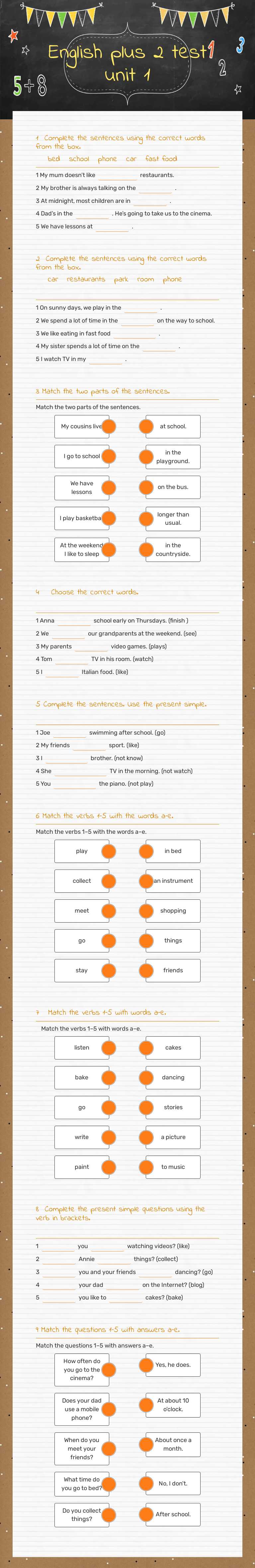 English plus 2 test unit 1 Grade 5 worksheet preview