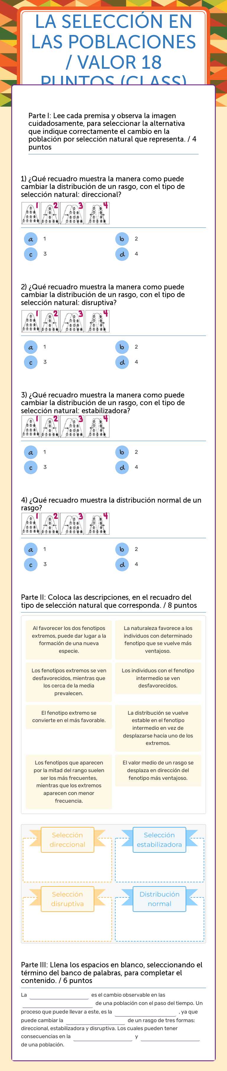 La SelecciÓn en las poblaciones / Valor 18 puntos (Class) worksheet preview image