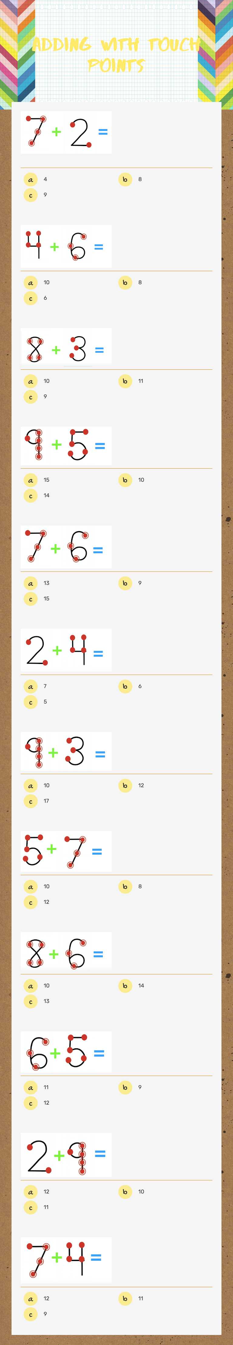 Adding with touch points worksheet preview image