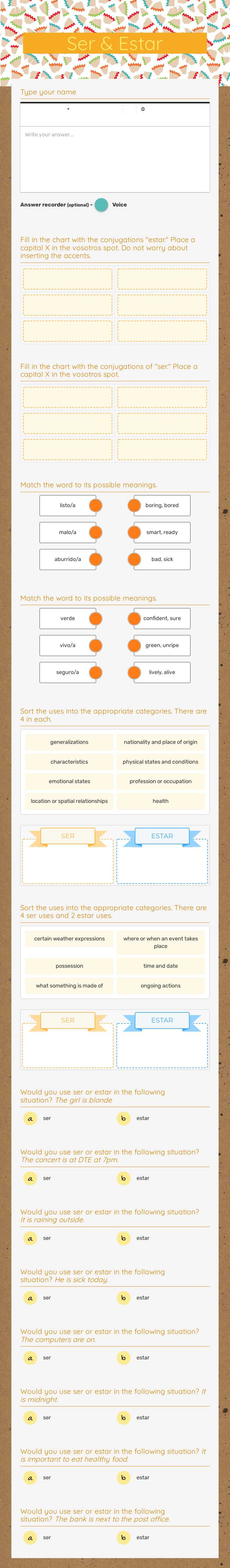 Ser & Estar worksheet preview image