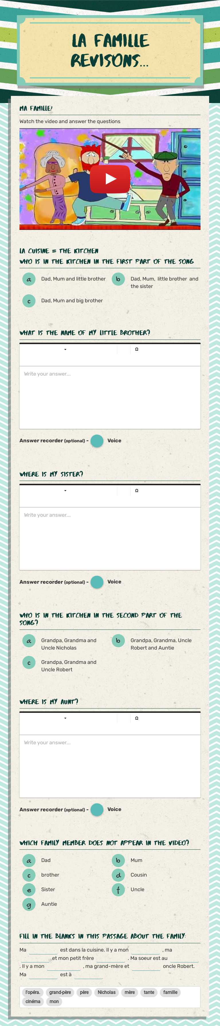 La Famille
Revisons... Grade 7 worksheet preview