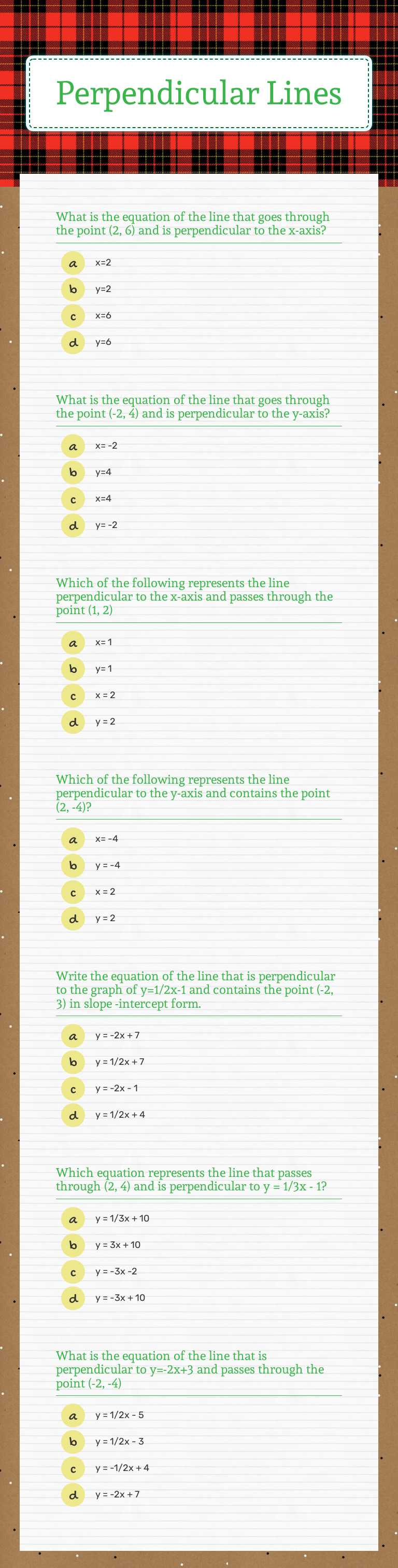 Perpendicular Lines Grade 10 worksheet preview