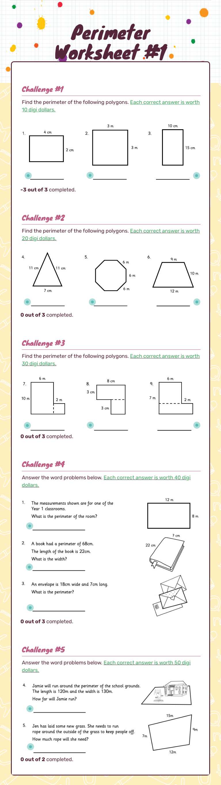 Perimeter Worksheet #1 worksheet preview image