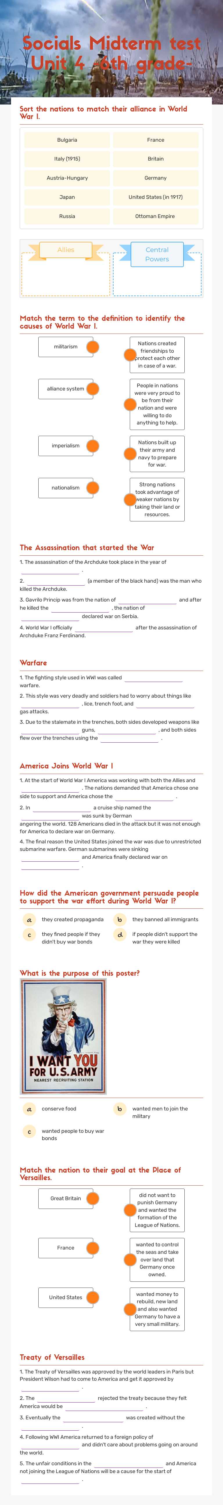 Socials Midterm test Unit 4 -6th grade- worksheet preview image