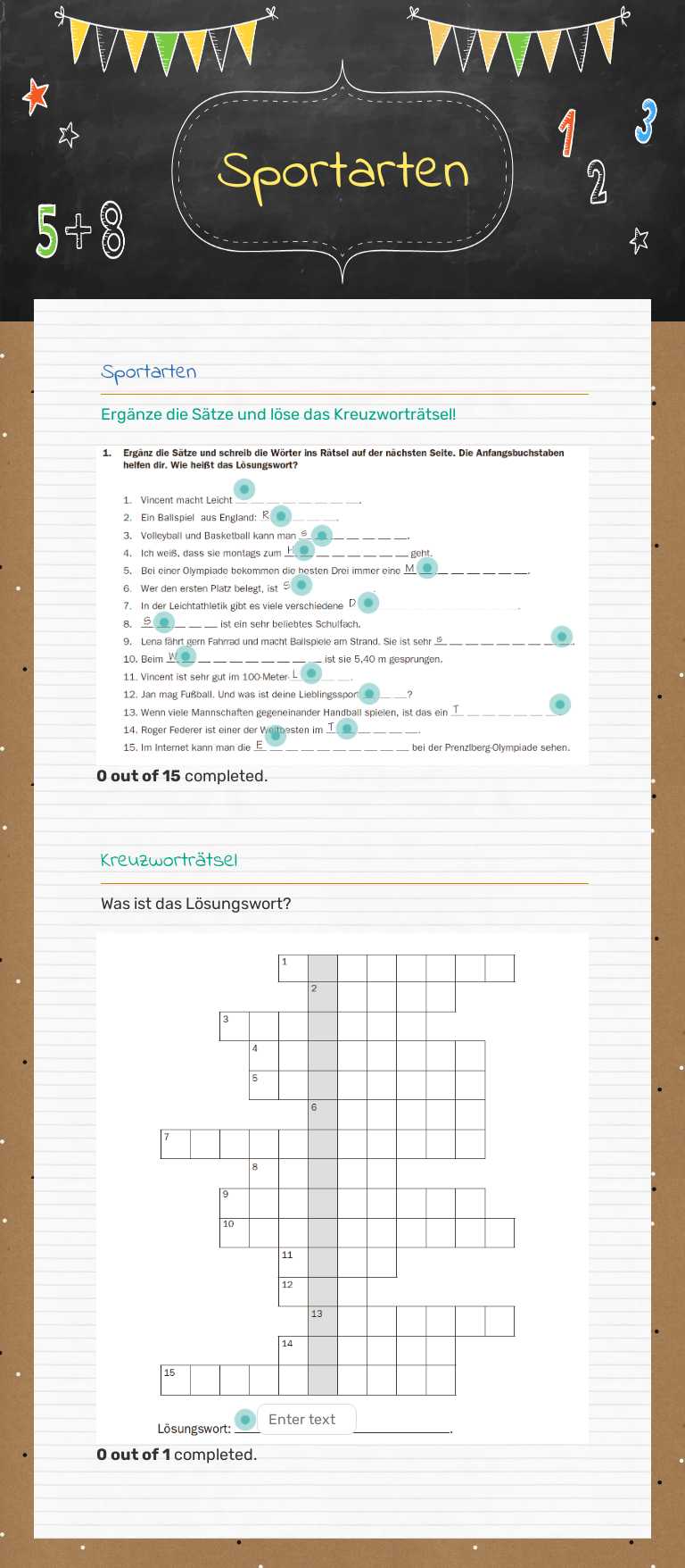 Sportarten worksheet preview image