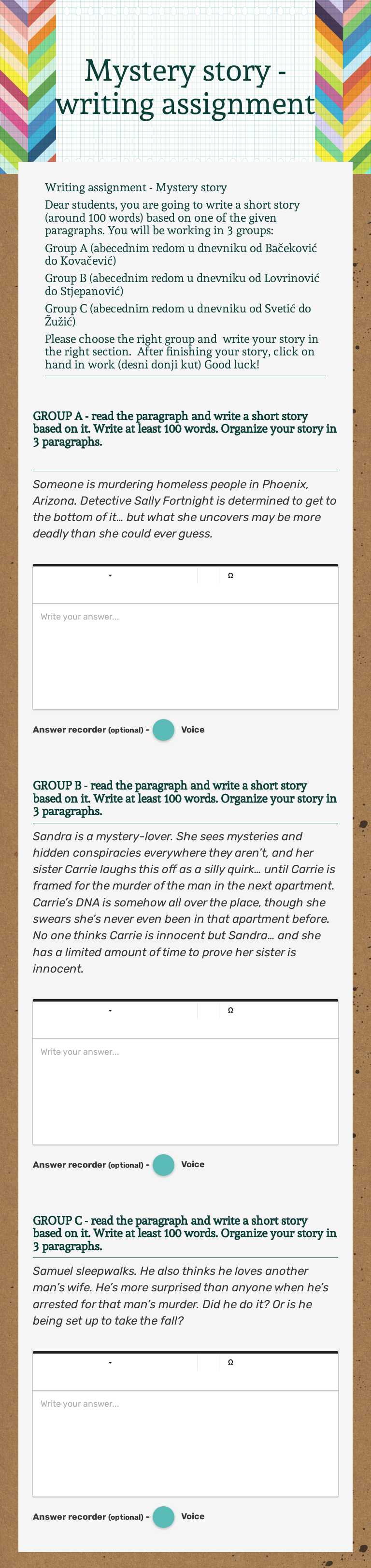Mystery story  - writing assignment Grade 9 worksheet preview