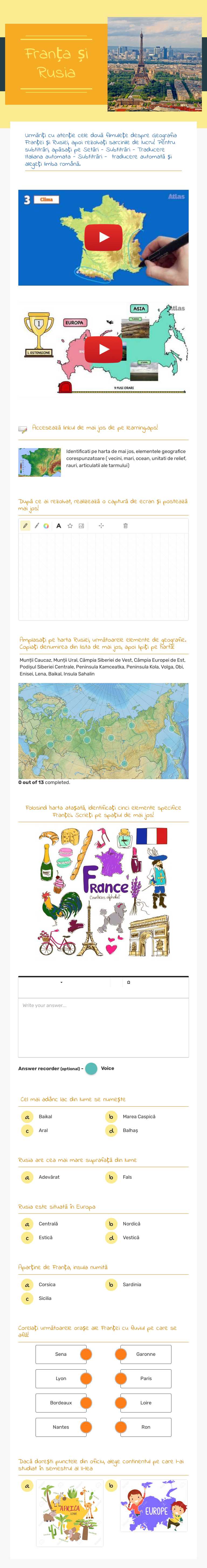 Franța și Rusia worksheet preview image
