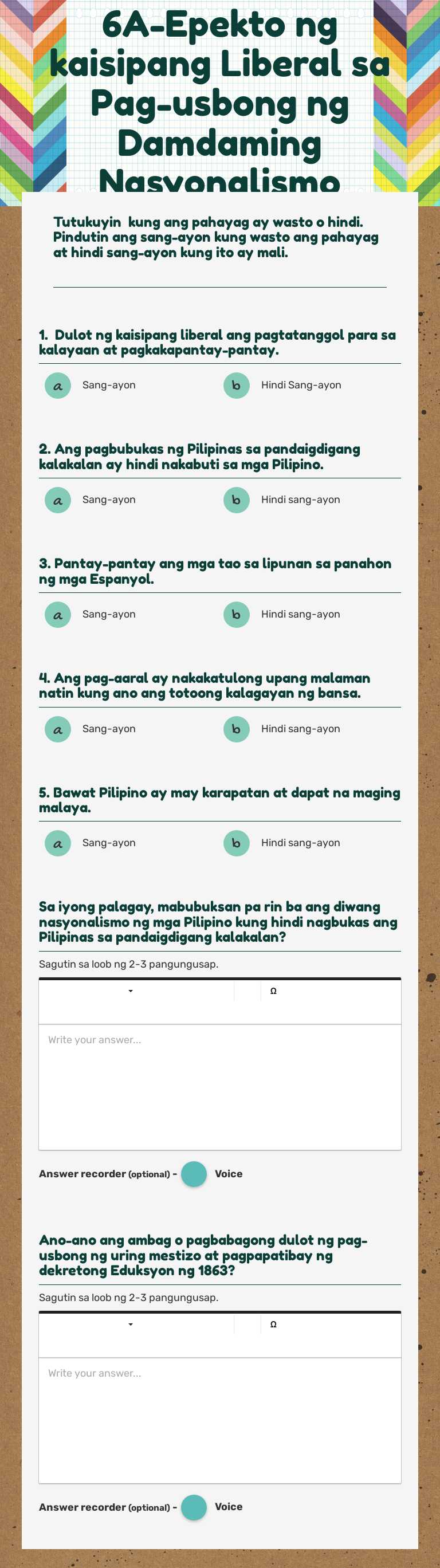 6A-Epekto ng kaisipang Liberal sa Pag-usbong ng Damdaming Nasyonalismo worksheet preview image