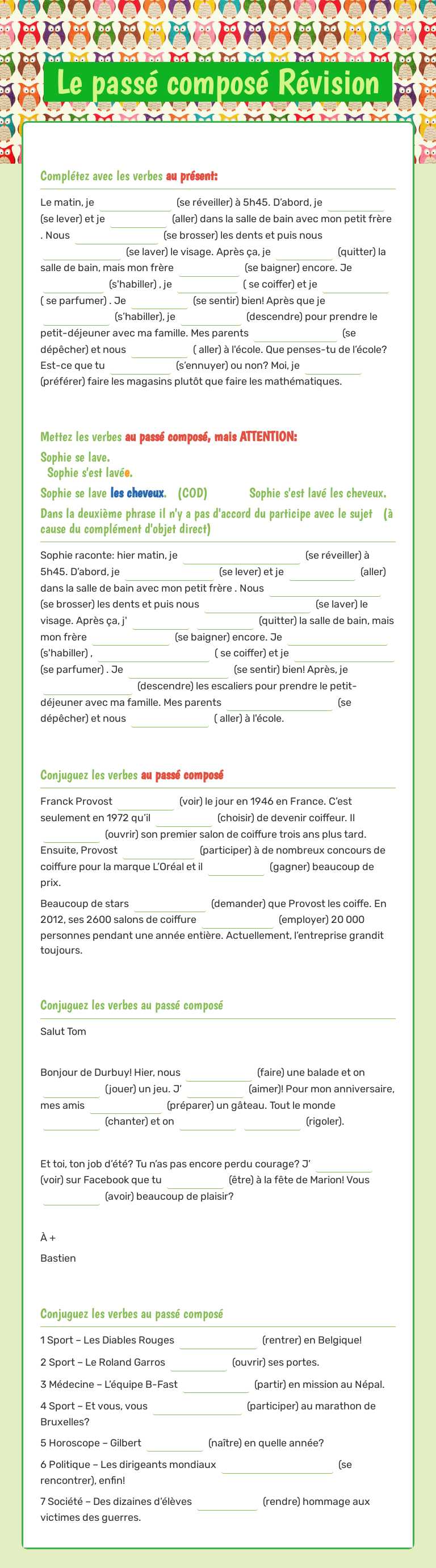 Le passé composé  Révision worksheet preview image