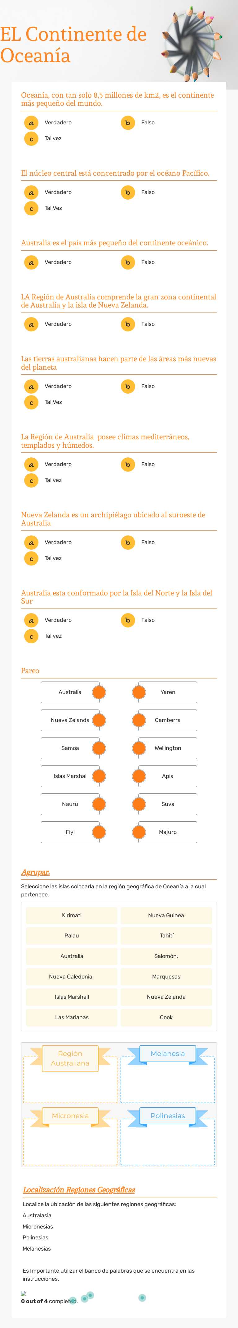 EL Continente de Oceanía worksheet preview image