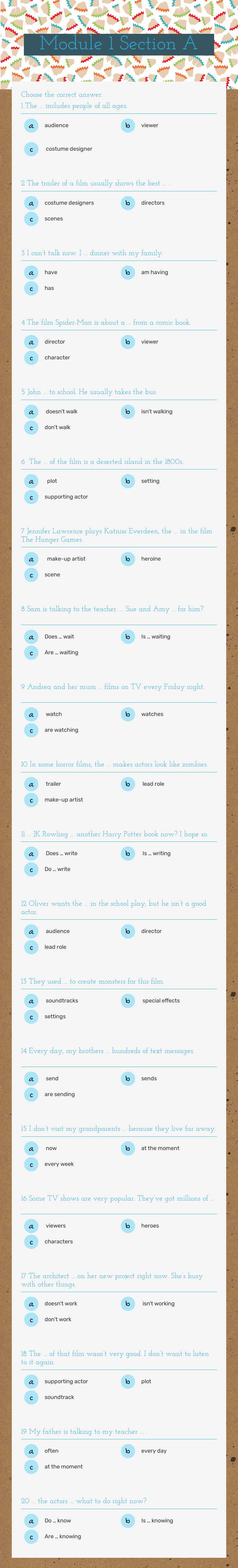 Module 1 Section A worksheet preview image