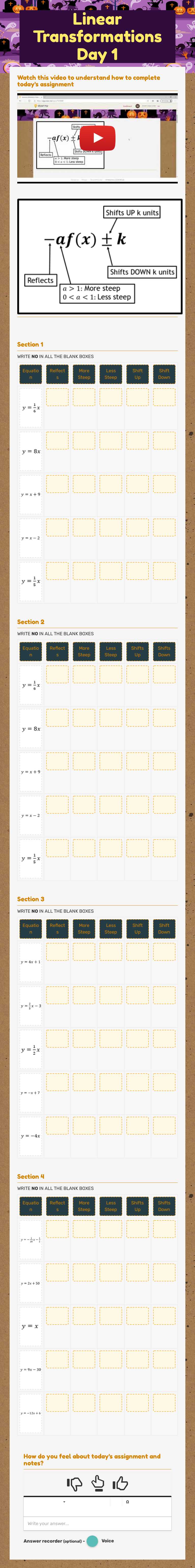 Linear Transformations Day 1 Grade 9 worksheet preview