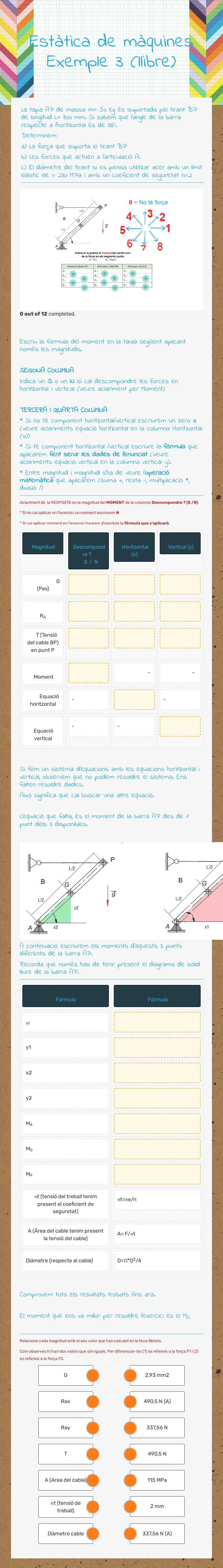 Estàtica de màquines          Exemple 3 (llibre) worksheet preview image
