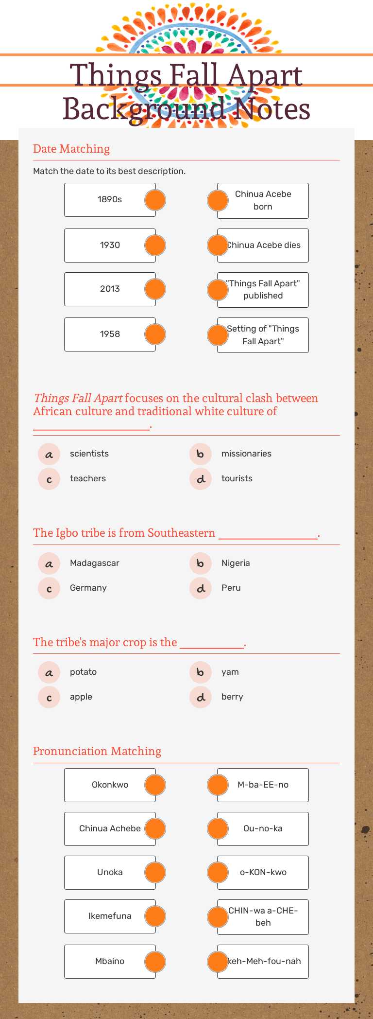 Things Fall Apart Background Notes worksheet preview image