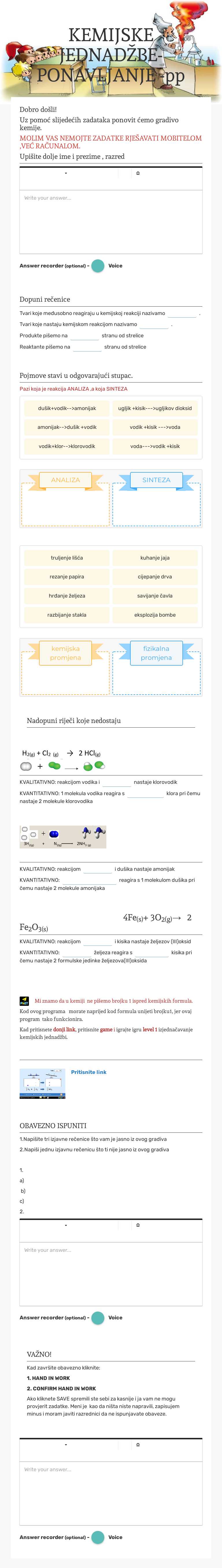 KEMIJSKE JEDNADŽBE-PONAVLJANJE -pp Grade 7 worksheet preview