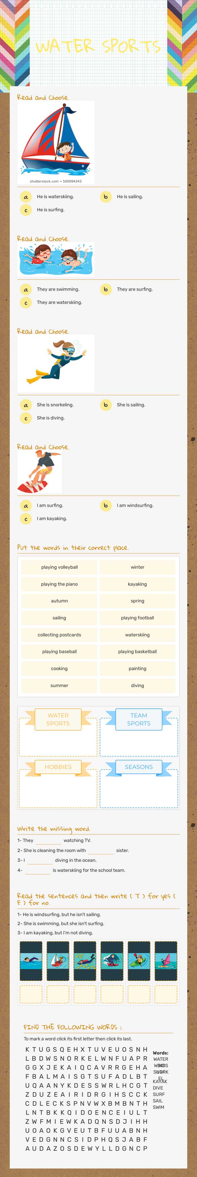 WATER SPORTS worksheet preview image