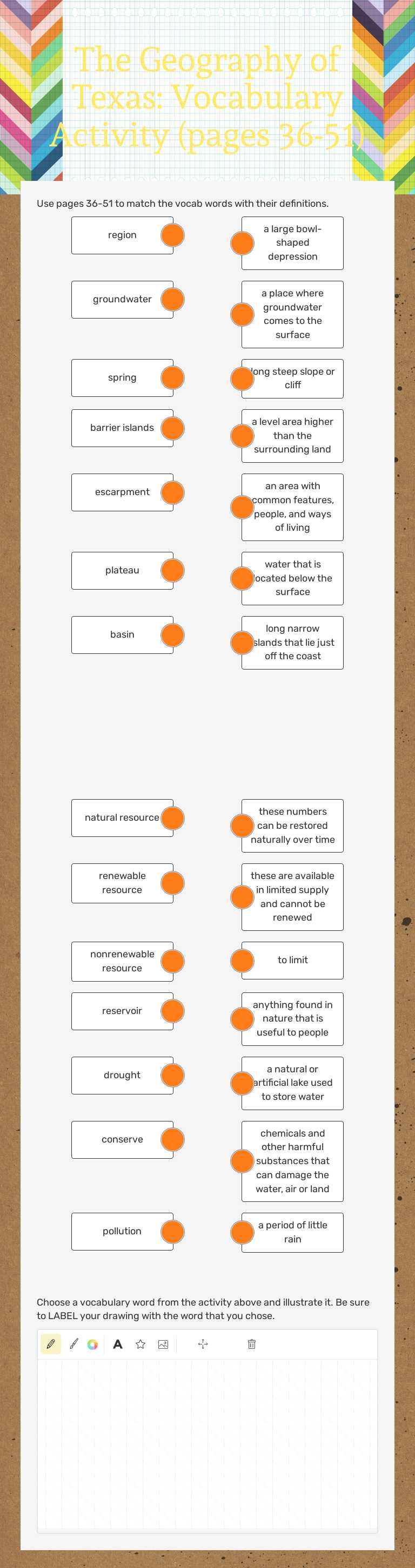 The Geography of Texas: Vocabulary Activity    (pages 36-51) worksheet preview image