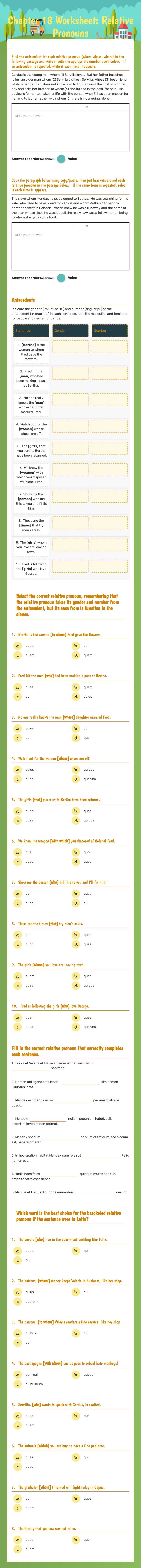 Chapter 18 Worksheet:  Relative Pronouns worksheet preview image