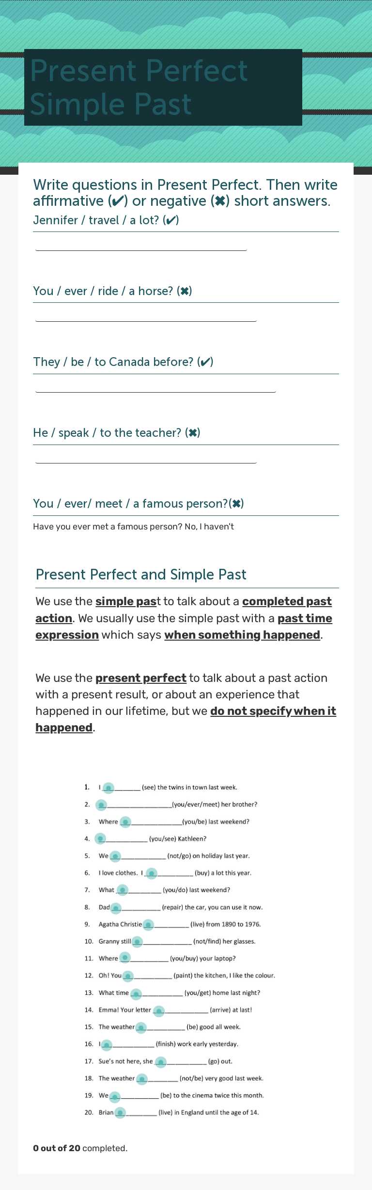 Present Perfect Simple Past Other worksheet preview