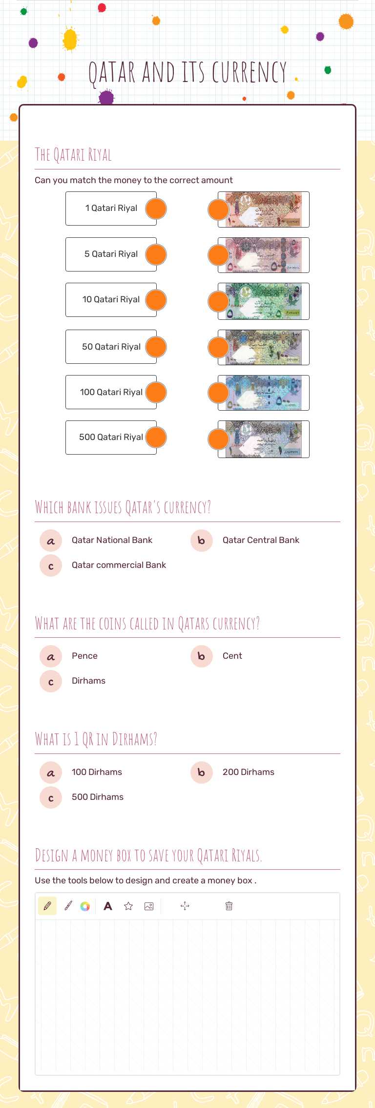 qatar and its currency worksheet preview image