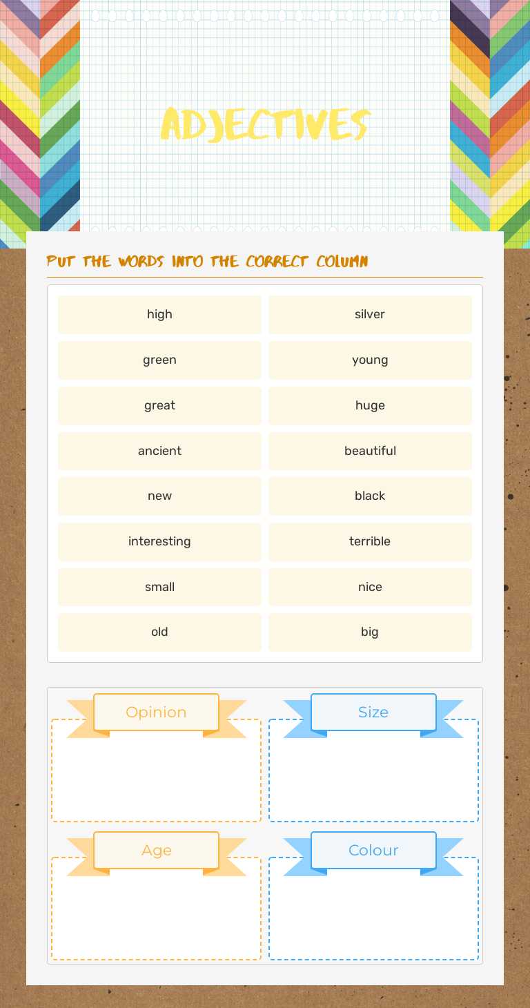 Adjectives worksheet preview image