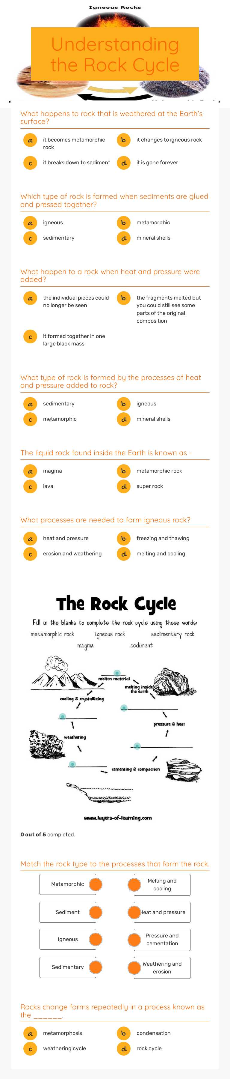 Understanding the Rock Cycle worksheet preview image