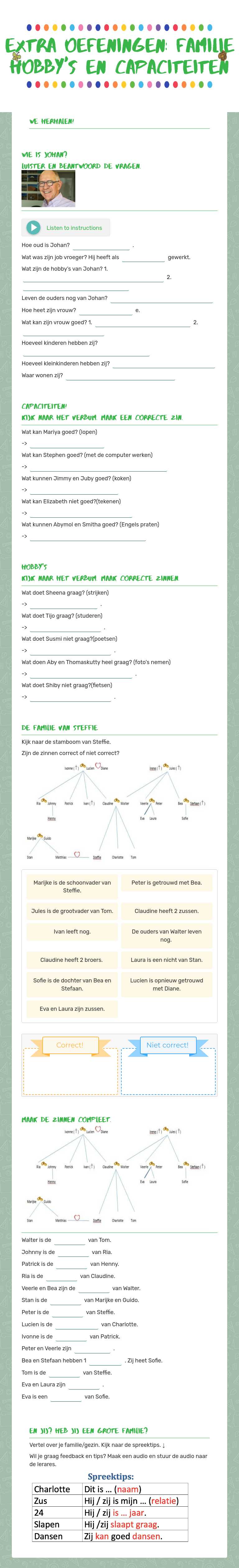 Extra oefeningen: 
Familie  
hobby's en capaciteiten Other worksheet preview