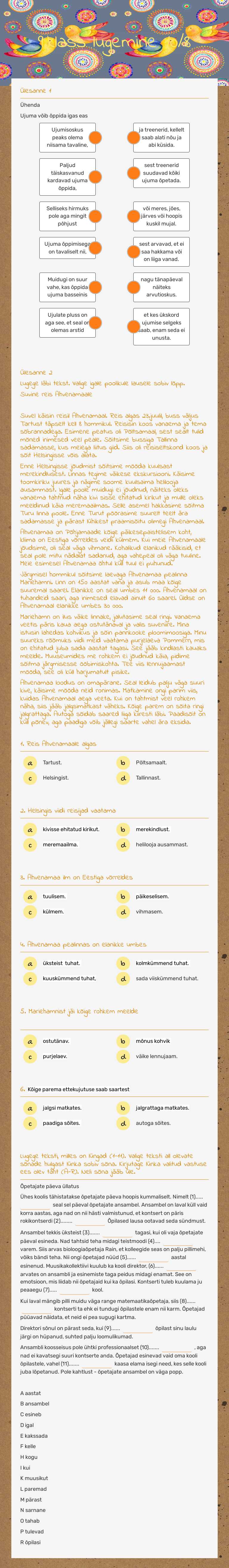9.klass lugemine 10/8 worksheet preview