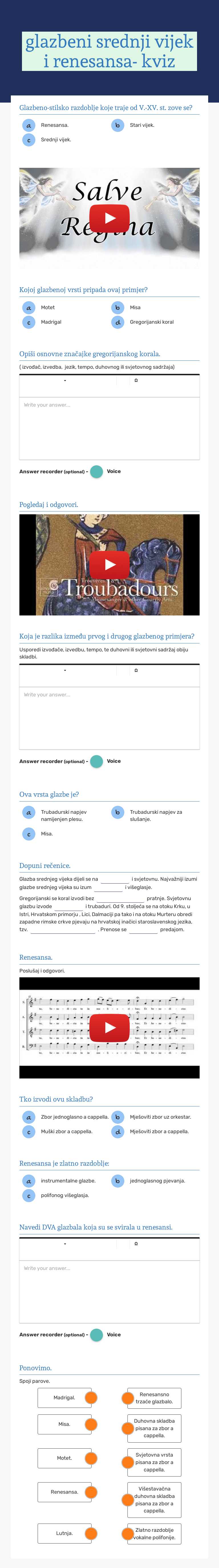 glazbeni srednji vijek i renesansa- kviz worksheet preview image