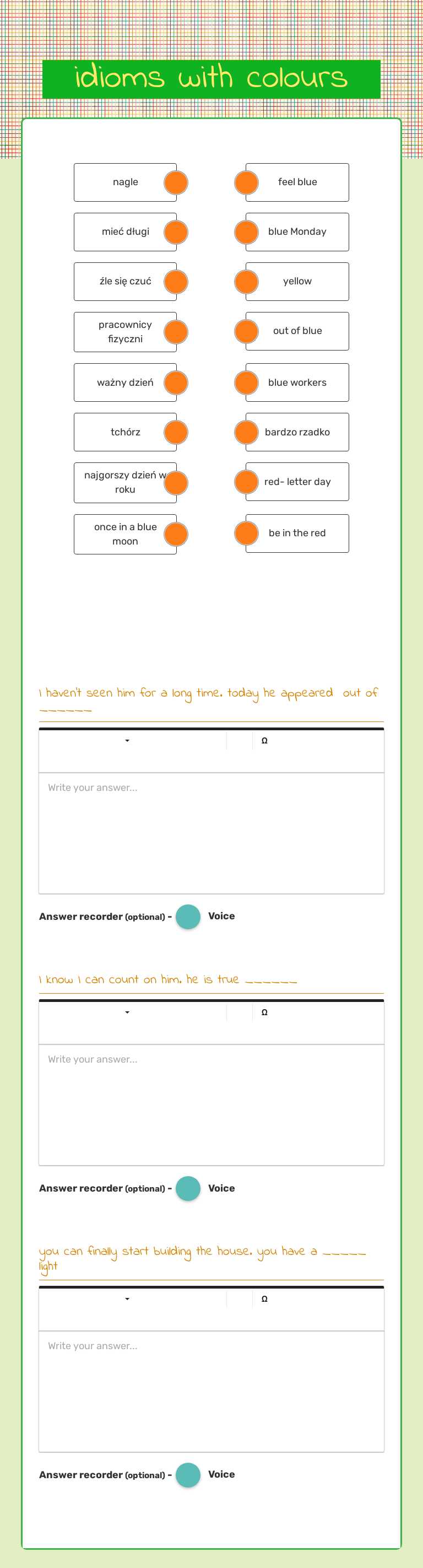 idioms with colours worksheet preview