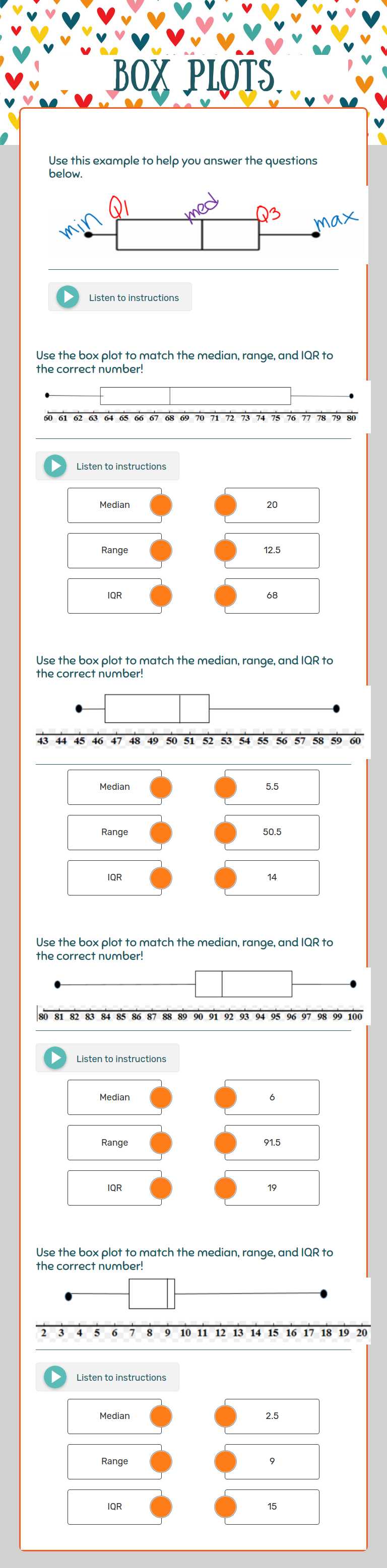 Box Plots worksheet preview image