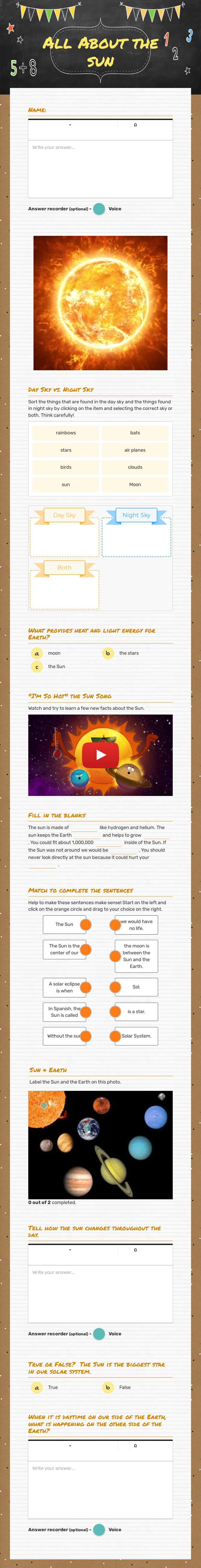 All About the sun worksheet preview image
