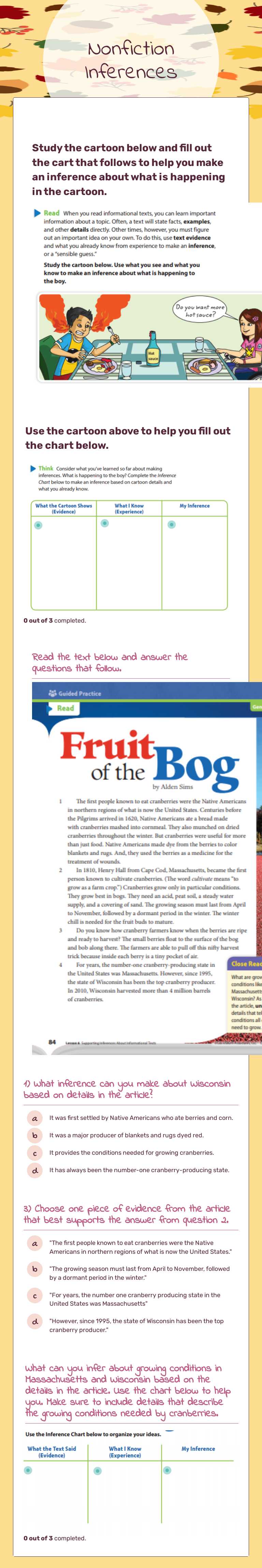 Nonfiction Inferences worksheet preview image