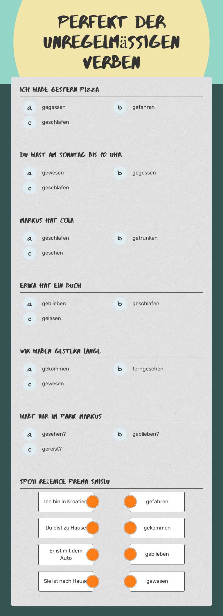 Perfekt der unregelmässigen Verben Grade 6 worksheet preview